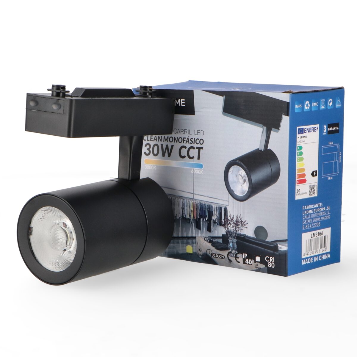 Faretto Led Clean Nero 30W Cct Per Binario Monofase - immagine 2